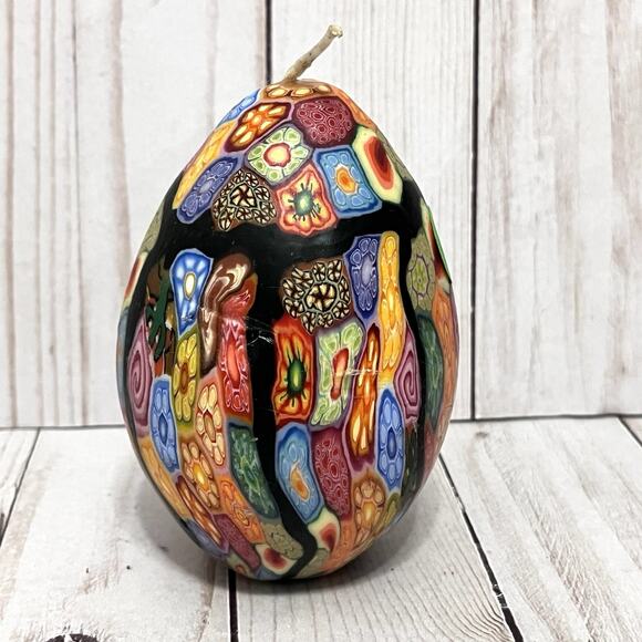 Large 5” Multi-Colored Millefiori Egg Shaped Candle - Picture 1 of 8